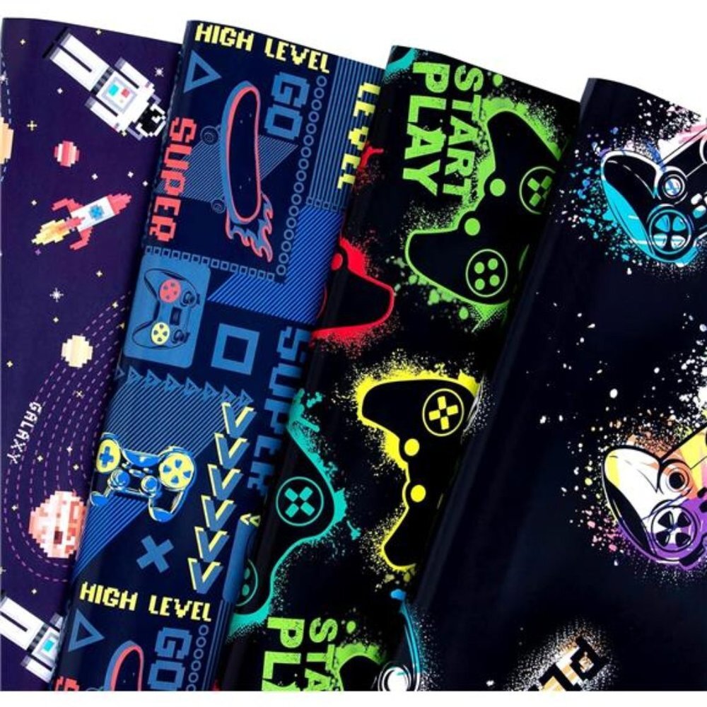 Gaming Wrapping Paper Folded Birthday Wrapping Paper 12 Sheets Each 20 X 29 Inc